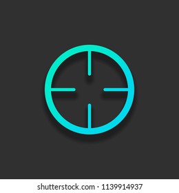 Simple target icon. Colorful logo concept with soft shadow on dark background. Icon color of azure ocean