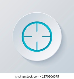 Simple target icon. Cut circle with gray and blue layers. Paper style