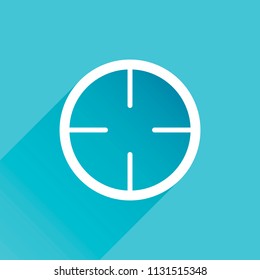 Simple target icon. Gray icon with long shadow in bottom left corner on blue background