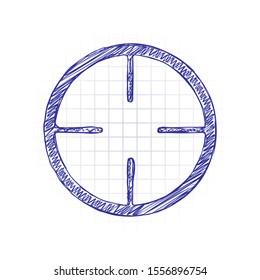 Simple target icon. Hand drawn sketched picture with scribble fill. Blue ink. Doodle on white background