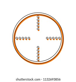 Simple target icon. Isolated icon consisting of black thin contour and orange moved filling on different layers. White background