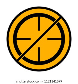 Simple target icon. not allowed, black object in warning sign with orange background color