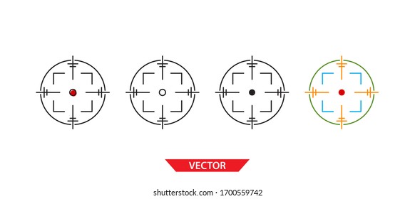 Simple target icon on white background 4 types such as outline, black, color, outline and color. Vector illustration.