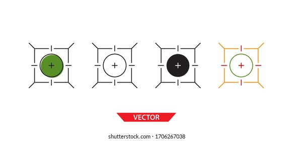 Icono de destino simple sobre fondo blanco 4 tipos como contorno, negro, color, contorno y color. Ilustración vectorial.