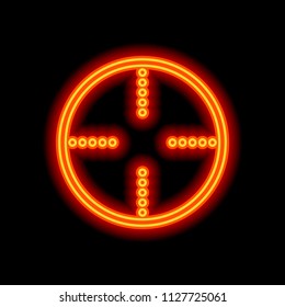 Simple target icon. Orange neon style on black background. Light icon