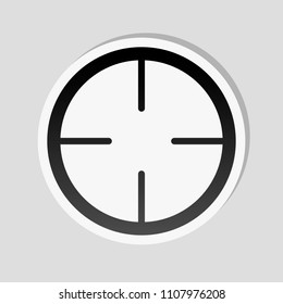 Simple target icon. Sticker style with white border and simple shadow on gray background