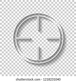 Simple target icon. White outline sign with shadow on transparent background