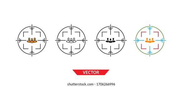 Simple target on people icon on white background 4 types such as outline, black, color, outline and color. Vector illustration.