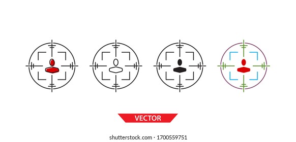 Simple target on person icon on white background 4 types such as outline, black, color, outline and color. Vector illustration.