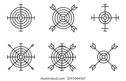 simple target practice icons, archery aim symbols, vector line art targets