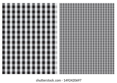 Simple Tartan Seamless Vector Patterns. Black and White Checkered Print Ideal for Fabric, Textile, Wrapping Paper, DIY Decoration. Black, Gray and White Squares Repeatable Geometric Design.