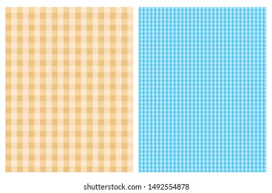Simple Tartan Seamless Vector Patterns. Yellow and Blue Checkered Print Ideal for Fabric, Textile, Wrapping Paper, DIY Decoration. Blue and Yellow Squares Repeatable Geometric Designs.