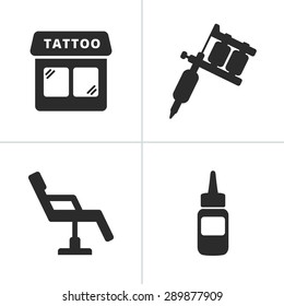 Simple Tattoo Icons Including Tattoo Machine, Shop, Ink And Chair