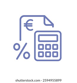 Simple Tax Icon Document with Percentage Euro Symbol and Government Building in Modern Line Art Style