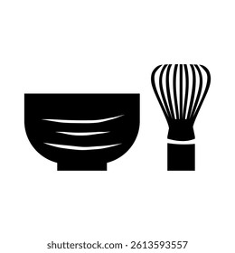 Simple tea bowl and tea whisk vector illustration set