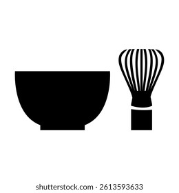 Simple tea bowl and tea whisk vector illustration set