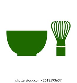 Simple tea bowl and tea whisk vector illustration set
