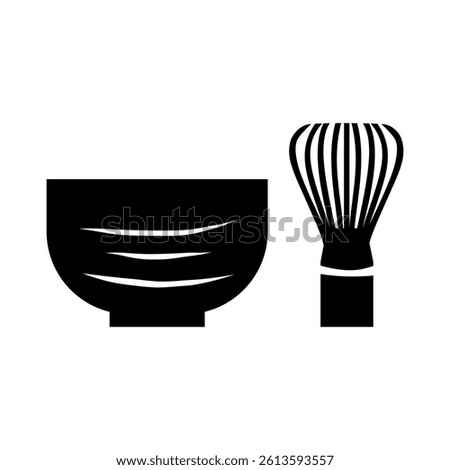 Simple tea bowl and tea whisk vector illustration set