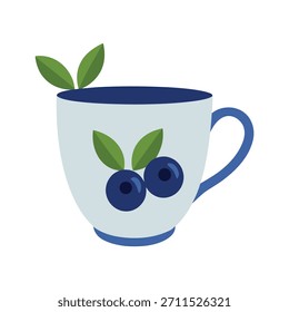 Una simple taza de té decorada con arándanos