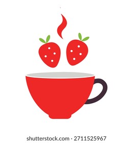 Una simple taza de té con Formas de fresa flotando