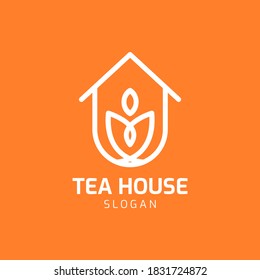 Estilo de arte de la línea con el logotipo del Tea House simple, adecuado para la tienda de té, el café y la empresa de producción de té,
