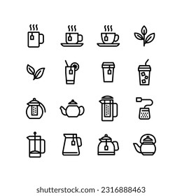 icono de té simple y tienda de té con fondo blanco