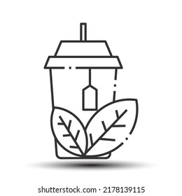 Simple tea outline icon, food and drink concept, 128x128 pixel perfect on the white background
