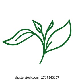 Gráfico de arte de línea minimalista de hojas de brote de té simple