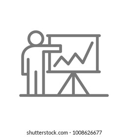 Simple teacher or man with presentation line icon. Symbol and sign vector illustration design. Isolated on white background