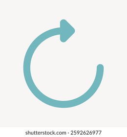 Simple teal arrow icon forming a circular shape. The arrow icon symbolizes refresh or reload. Circular arrow icon on a plain background. Isolated vector element.