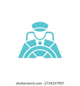 Un simple icono verde azulado muestra a un conductor manejando un vehículo, enfocándose en el volante.