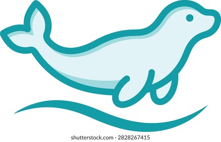 Simple teal line drawing of a seal swimming in water, a minimalist animal illustration