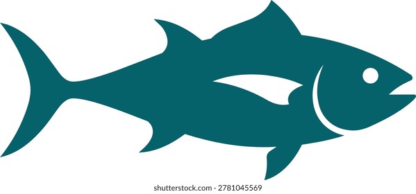 A simple teal silhouette of two tuna fish swimming side by side, isolated on a white background.