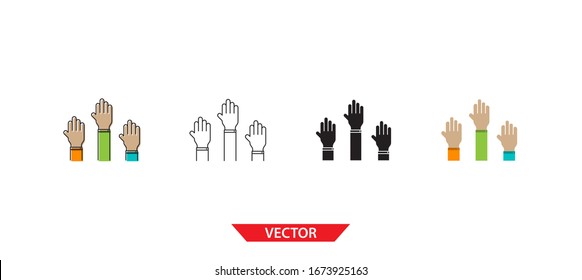 Simple teamwork icon on white background 4 types such as outline, black, color, outline and color. Vector illustration.