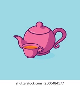 Simple teapot and a cup of tea cartoon vector illustration Collection of drinks concept icon isolated