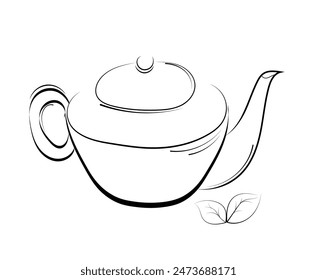 Diseño simple de la tetera en estilo doodle. Tetera negra sobre fondo blanco. Se puede utilizar como un icono, logotipo o elemento para el diseño de etiquetas de té