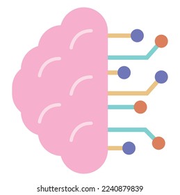 Silueta de forma de cerebro tecnológico simple con un patrón de placa de circuito. Icono de la mente y la tecnología, concepto de inteligencia artificial. Ilustración de icono del vector de dibujos animados.