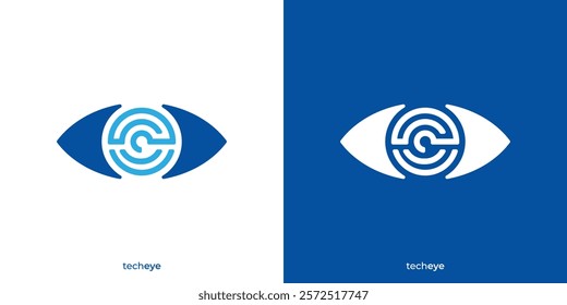 Simple Tech Eye Logo. Eye and Wifi Signal Graphic Icon. Vision Signal Logo Design Template.