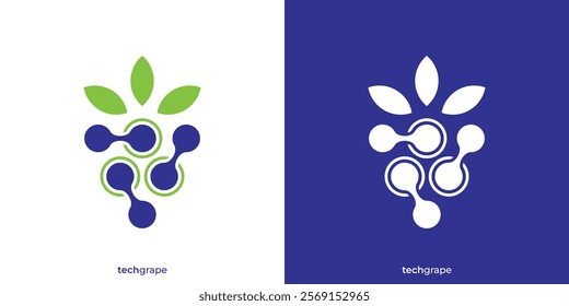 Simple Tech Grape Logo. Grape and Dot Connect Icon Graphic. Grape Connect Logo Design Template.