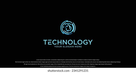 Simple technology logo design with nature concept| premium vector