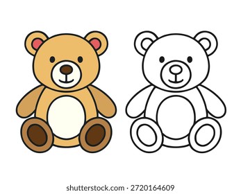 Ilustración simple del oso de peluche con una versión coloreada y una versión del contorno, estilo lindo y mínimo conveniente para los iconos de los niños, las pegatinas, el contenido educativo, y los diseños lúdicos de la interfaz de usuario.