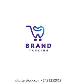 Simple Teeth Cart Line Logo Design. Teeth Shaped Cart Icon Logo Design.