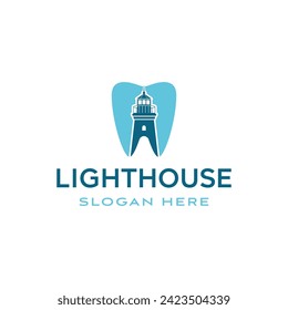 Simple Teeth tooth Dental with Lighthouse beacon Logo Design Inspiration