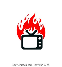 simple television with fire technology logo vector illustration template design
