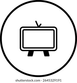 Icono de televisión simple dentro de un círculo que representa los medios y el concepto de difusión