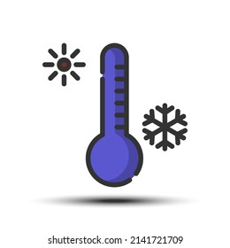 Simple temperature filled line icon, cold and hot weather related concept on the white background