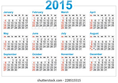 Simple template of a calendar 2015 year