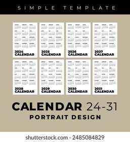 Simple Template Calendar 2024 - 2031, Portrait Design