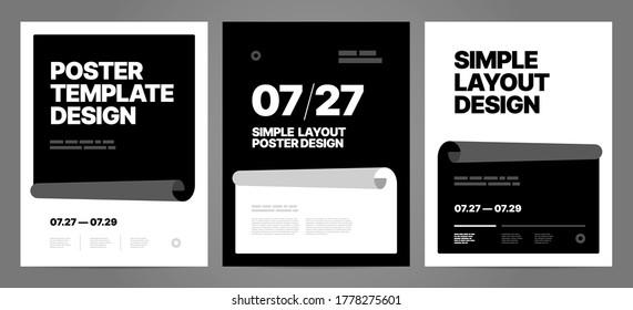Simple template design with page curl. Design for poster, flyer or cover. Black and white color.