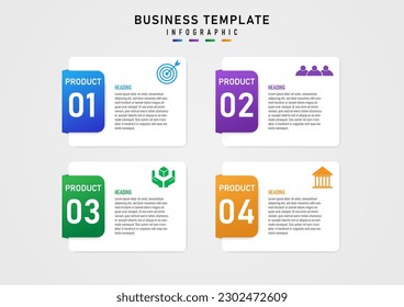 simple template Infographic 4 Business Options white square The edge has several colored squares. Color icon on top right corner. Design for marketing, product, project, finance, investment.